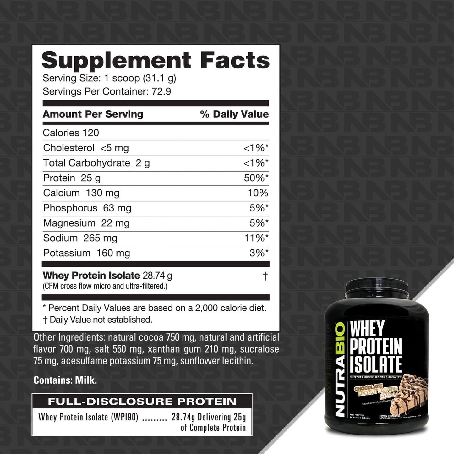 NutraBio 100% Whey Protein Isolate - 5 lb