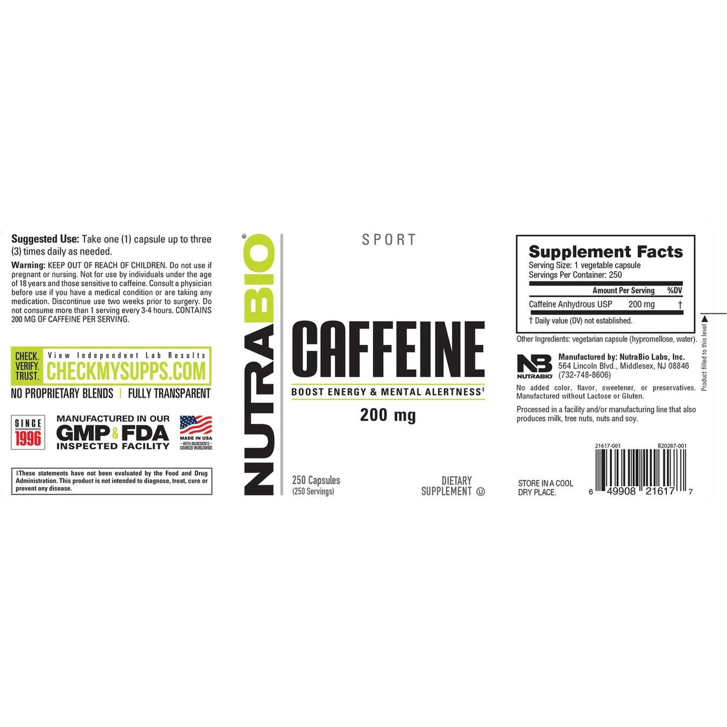NutraBio Caffeine Pills 200 mg