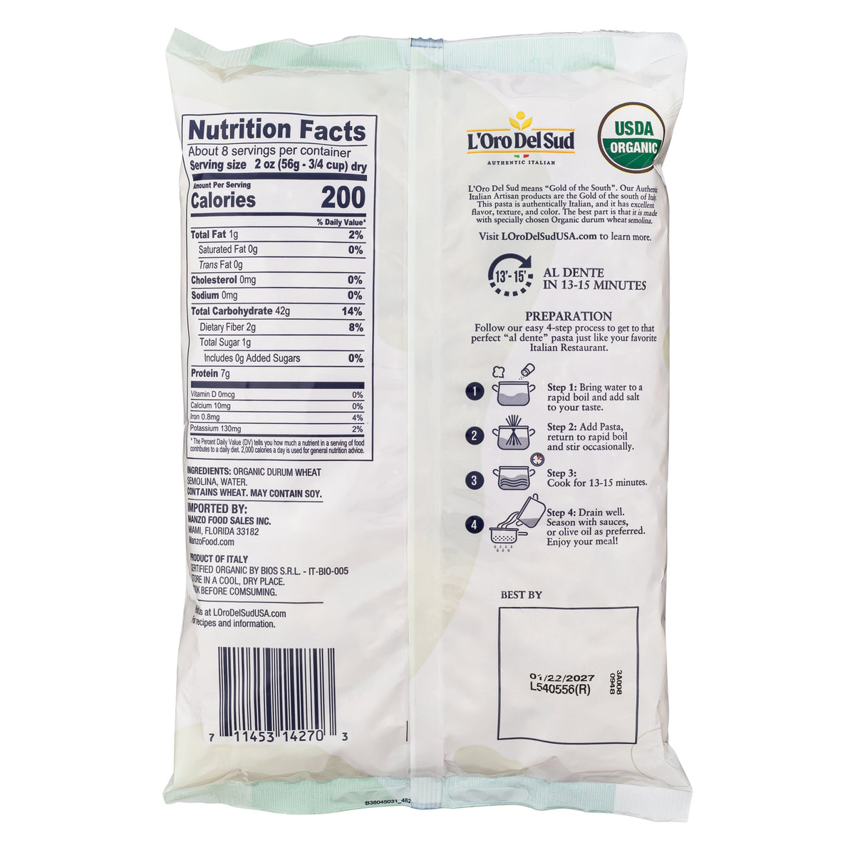 L'Oro Del Sud, Organic Farfalle Pasta, 20 Pack x 1 lb