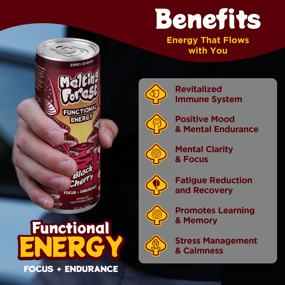 Mushroom Energy Drink 12 Pack - Black Cherry