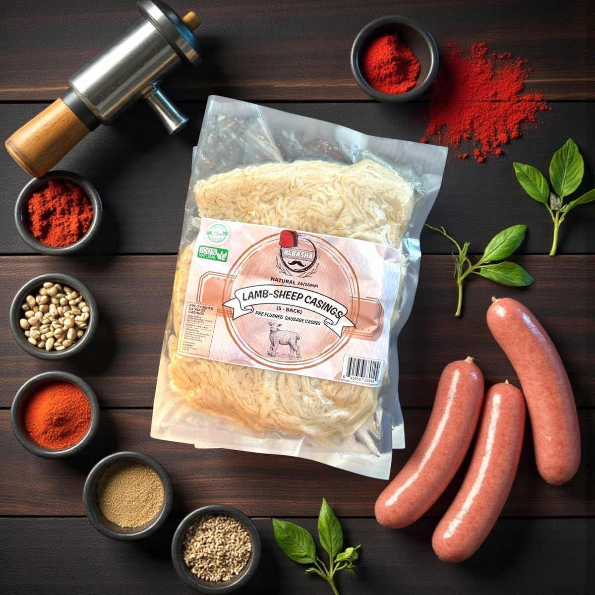 Halal Sausage Casings 24-26mm Natural Lamb-Sheep 9 Pack