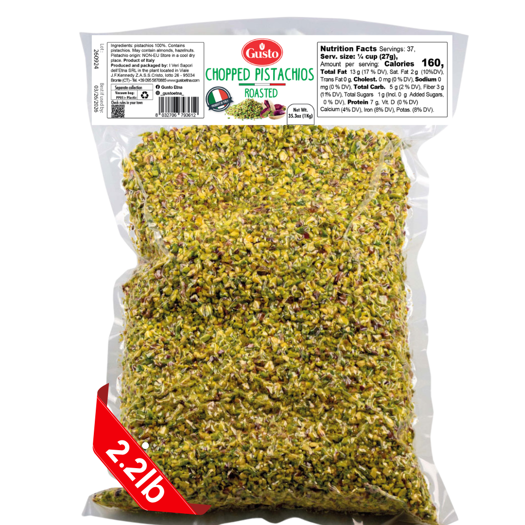 Gusto Etna Sicilian Roasted Chopped Pistachios – 1 kg (2.2 lb) Bulk