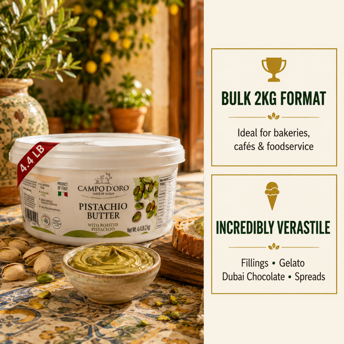 Campo D'Oro, Pistachio Butter Cream, 4.4 lb