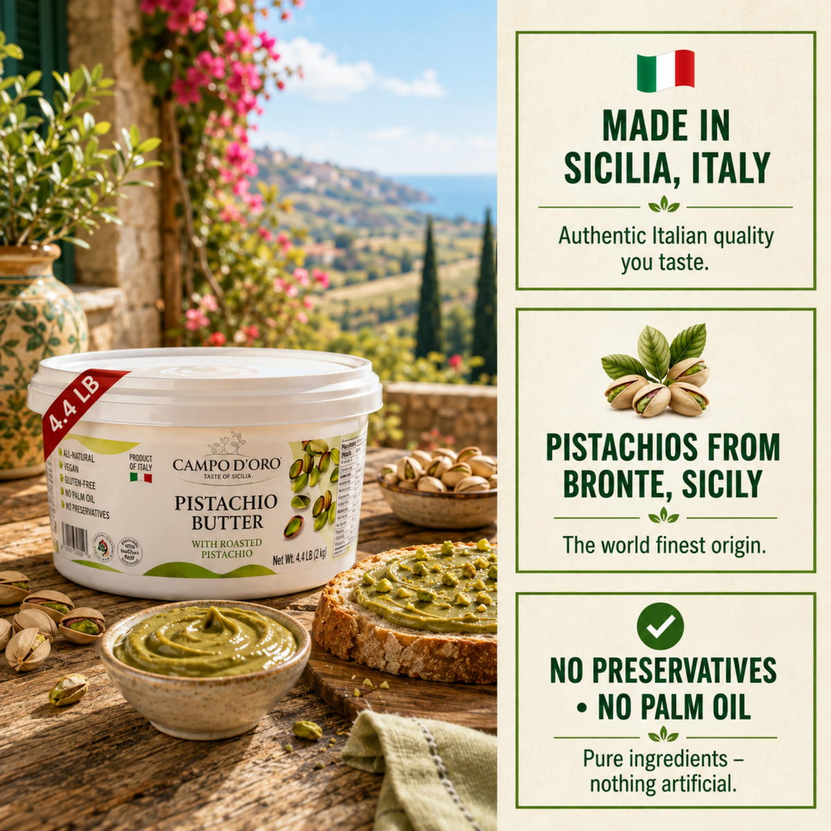 Campo D'Oro, Pistachio Butter Cream, 4.4 lb
