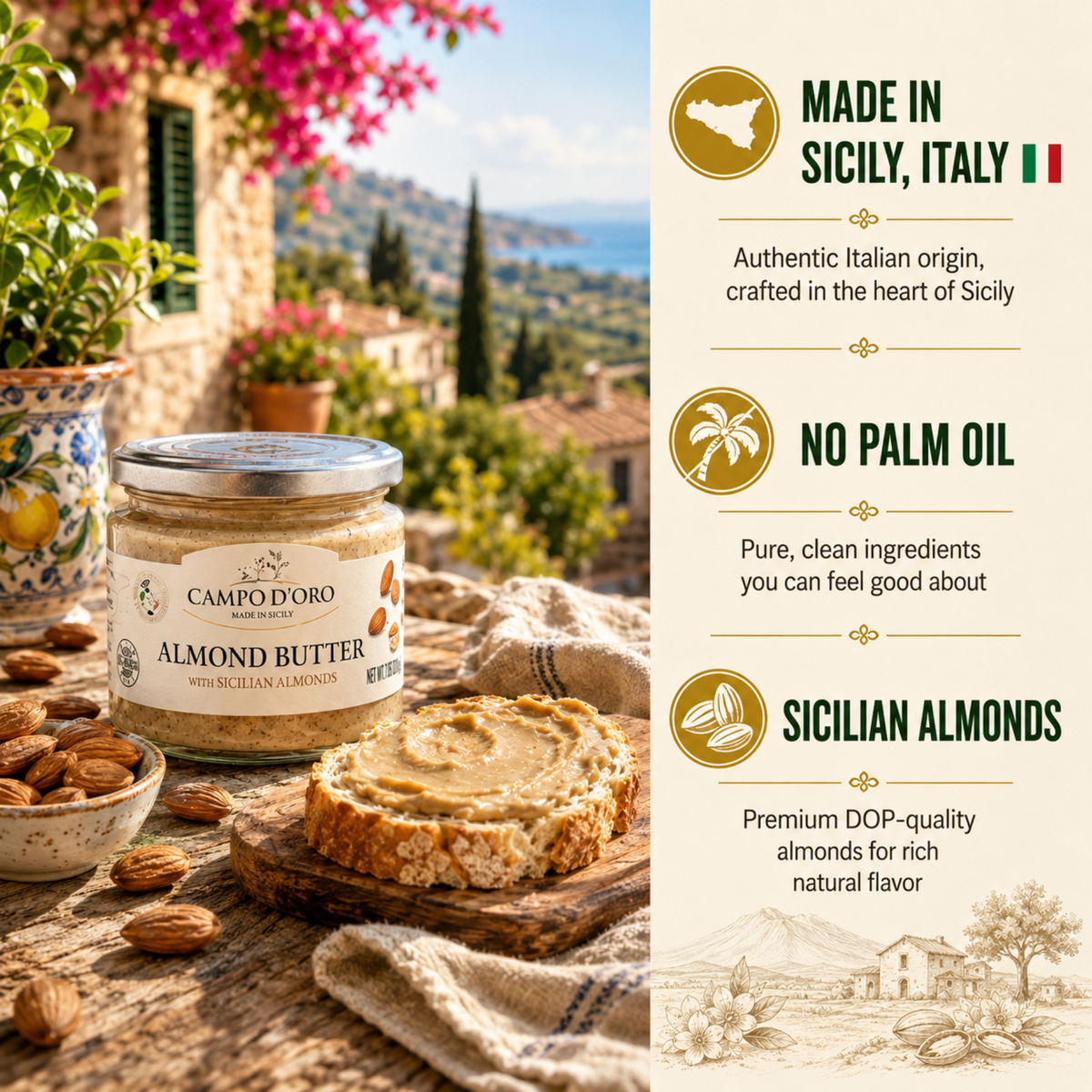 Campo D'Oro, Almond Sweet Cream Spread, 6.35 oz