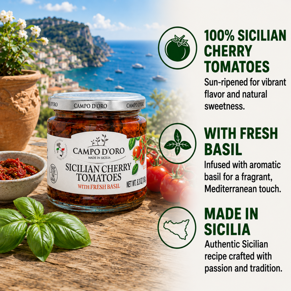 Campo D'Oro, Sundried Cherry Tomatoes in Oil, 6.35 oz