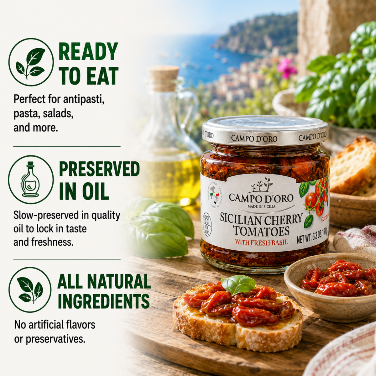 Campo D'Oro, Sundried Cherry Tomatoes in Oil, 6.35 oz
