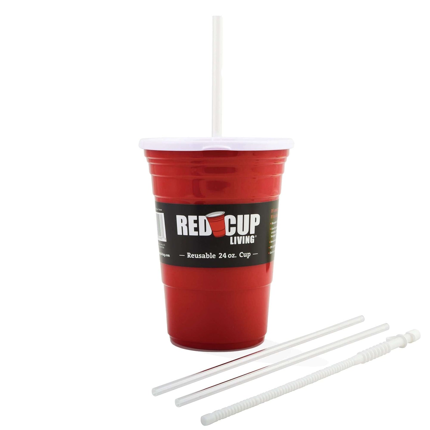 24oz Reusable Red Party Cups & Lids w/ Straws