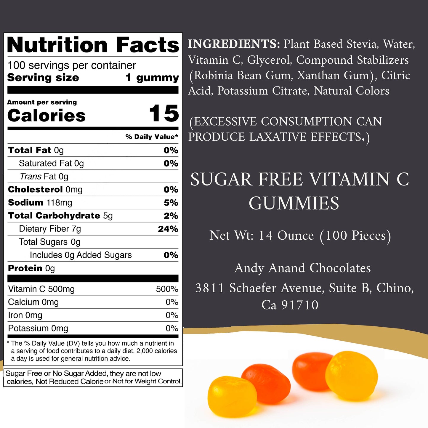 Andy Anand Sugar-Free Vitamin C Gummies, 50 ct, 500mg – Strawberry, Mango & Peach Flavors, Keto, Immune & Antioxidant Support Gift Box