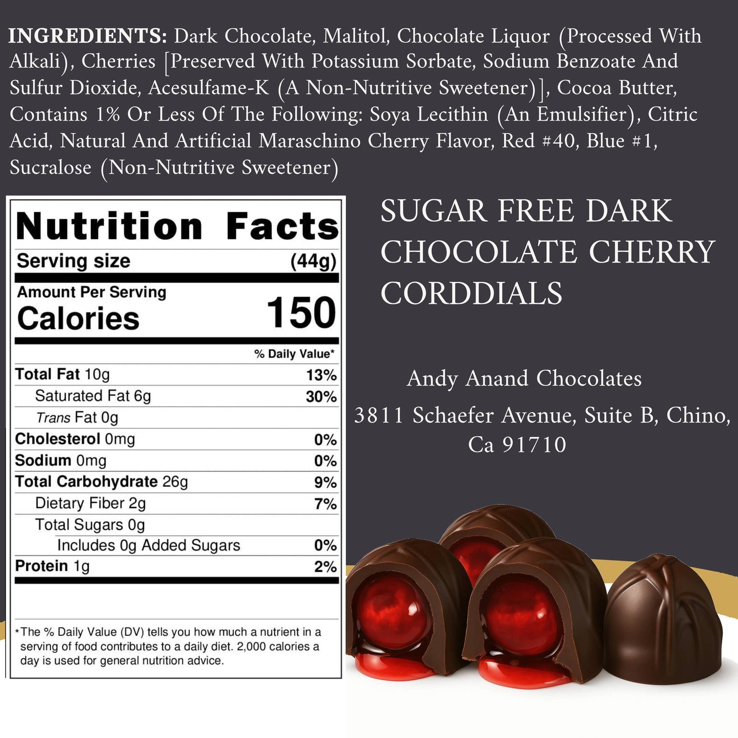 Andy Anand Sugar-Free Vegan Dark Chocolate Cherry Cordial Truffles – 24 Pc Gift Box, 60% Cocoa Butter, Decadent & Healthy.