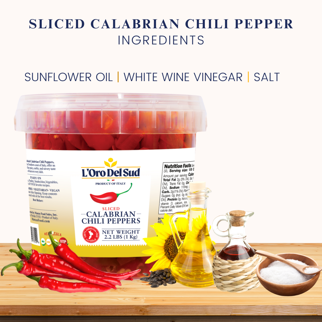 L'Oro Del Sud, Sliced Calabrian Chili Peppers, 2.2 lb (1 kg)