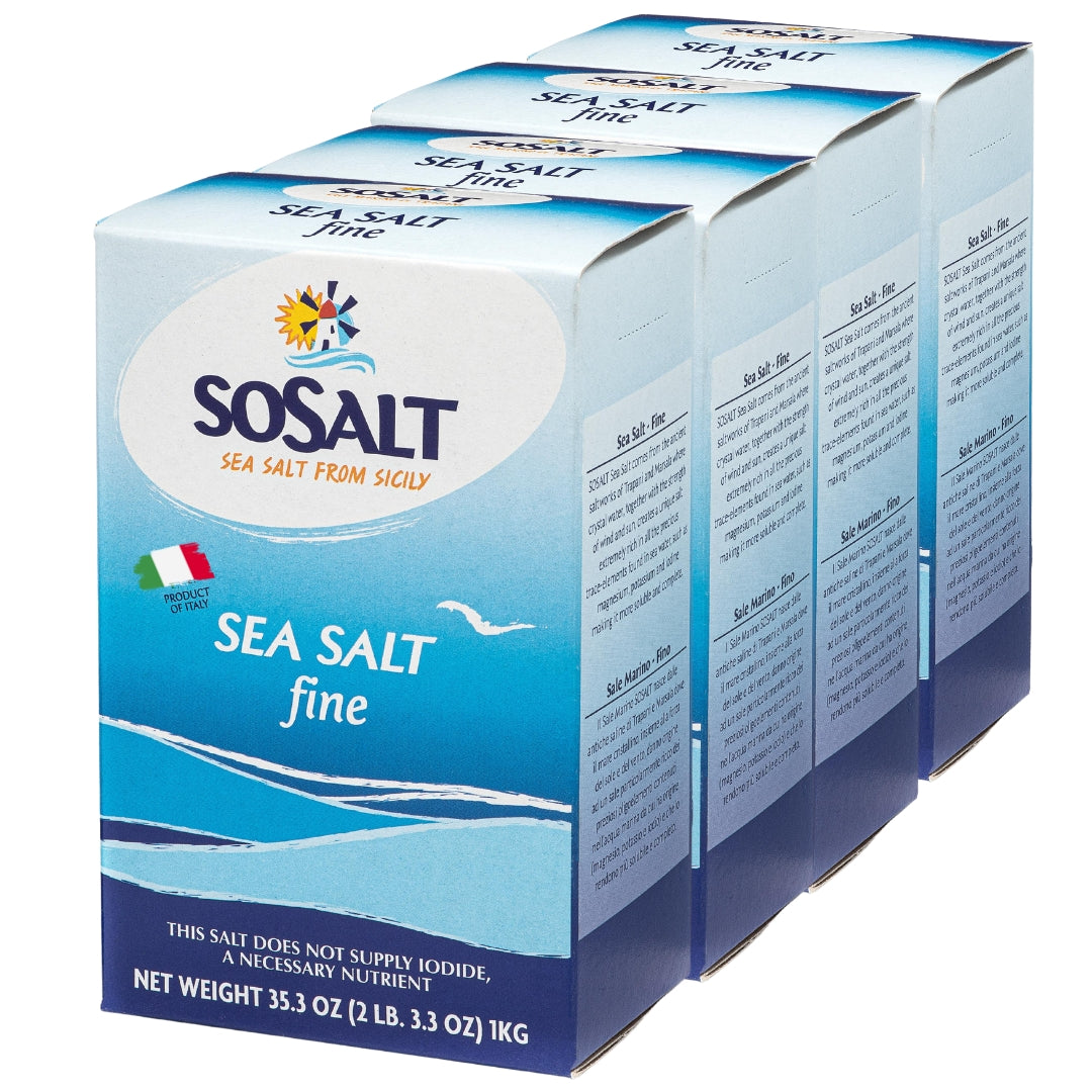 SoSalt Fine Sea Salt from Sicily | 12 Pack x 1 kg (35.3 oz) | All Natural Sicilian Sea Salt