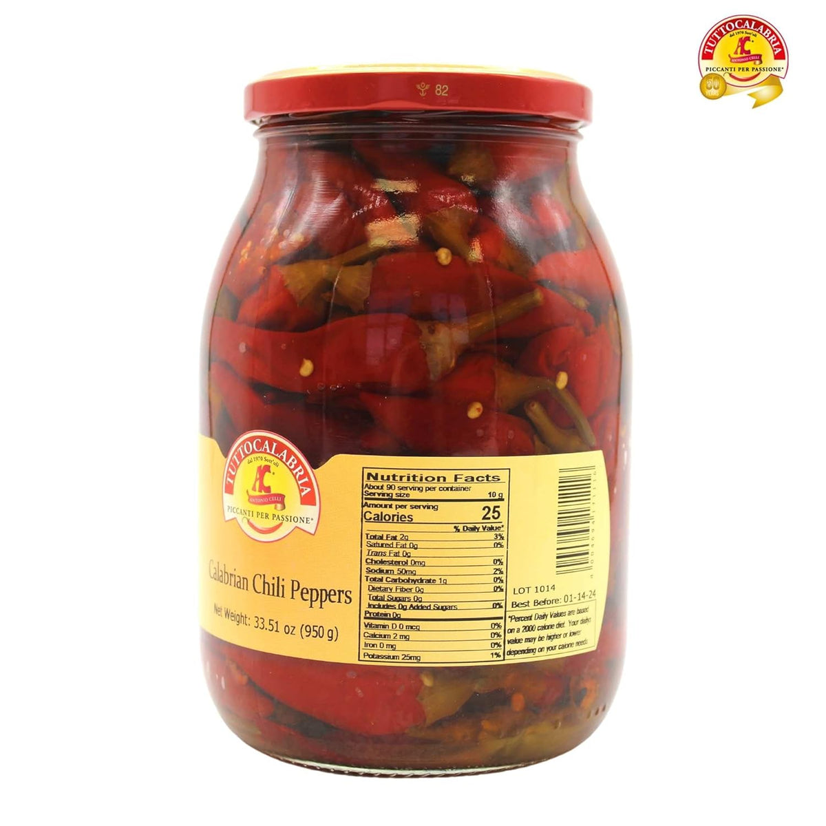 TuttoCalabria Whole Hot Chili Peppers, 33.5 oz