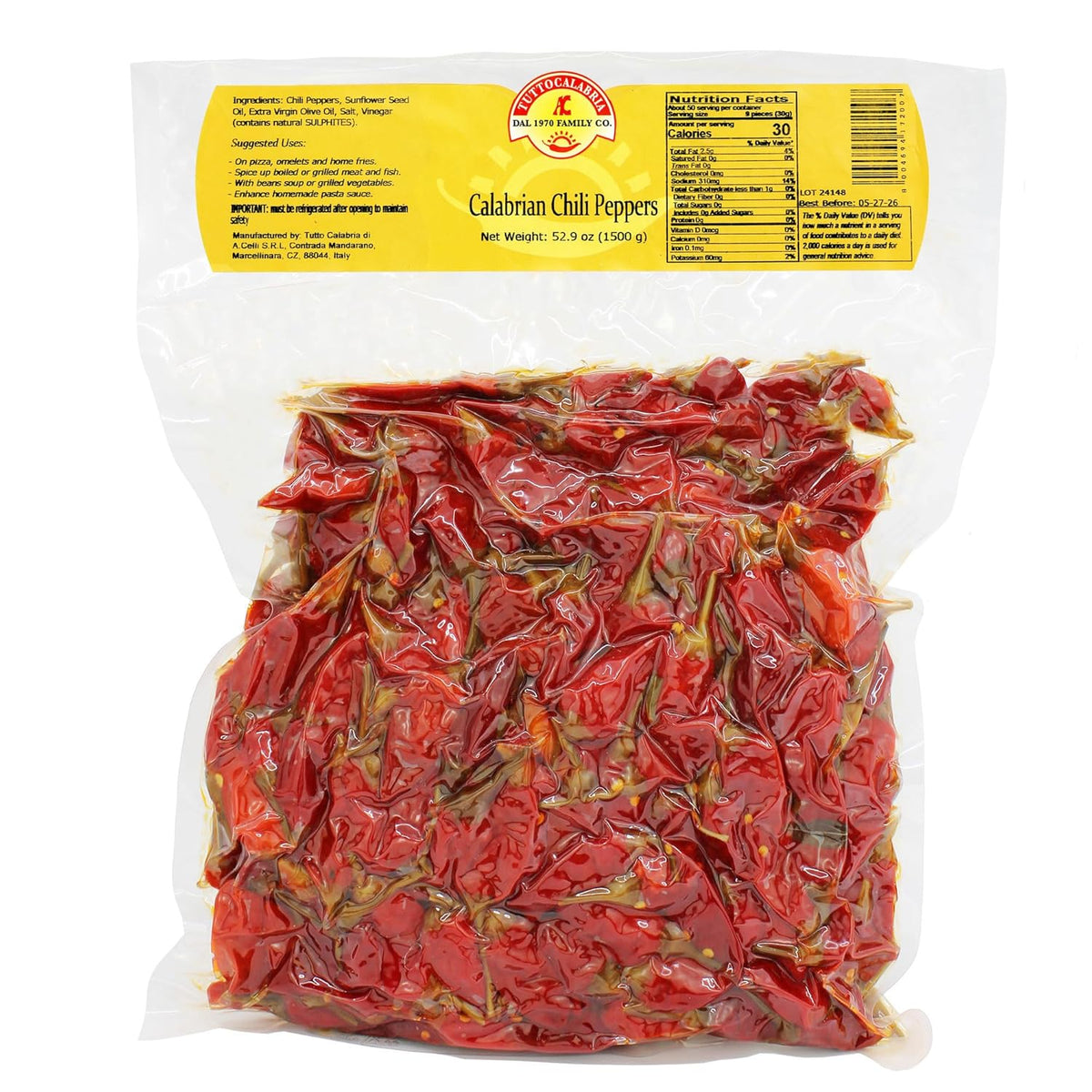 TuttoCalabria Whole Calabrian Chili Peppers – 52.9 oz (1.5 kg)