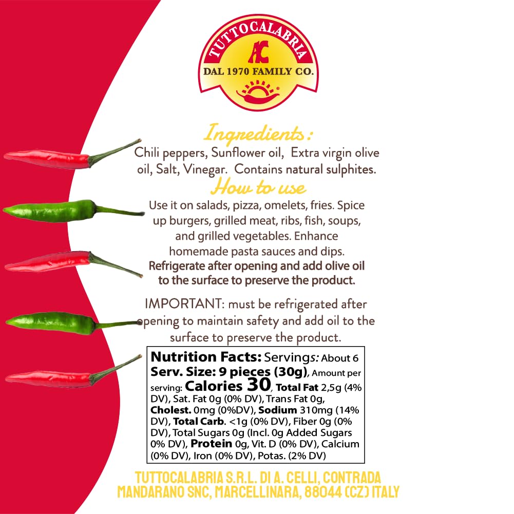 TuttoCalabria Whole Calabrian Hot Chili Peppers, 10 oz