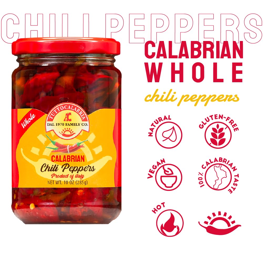 TuttoCalabria Whole Calabrian Hot Chili Peppers, 10 oz