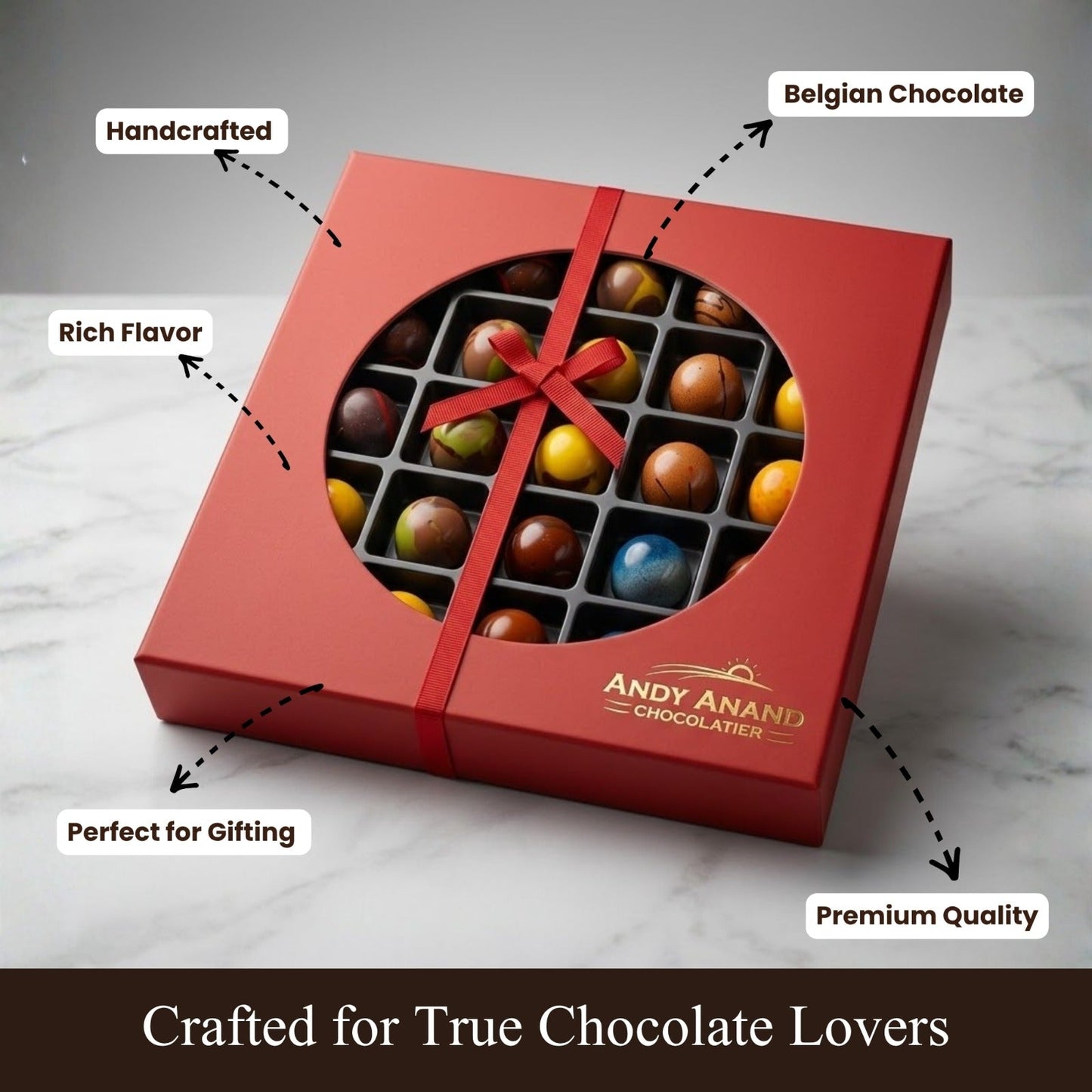 Andy Anand Sugar-Free Monet Chocolate Truffles & Pralines, 25 pc – 60% Cacao, Keto & Diabetic-Friendly, Luxury Birthday & Holiday Gift Box