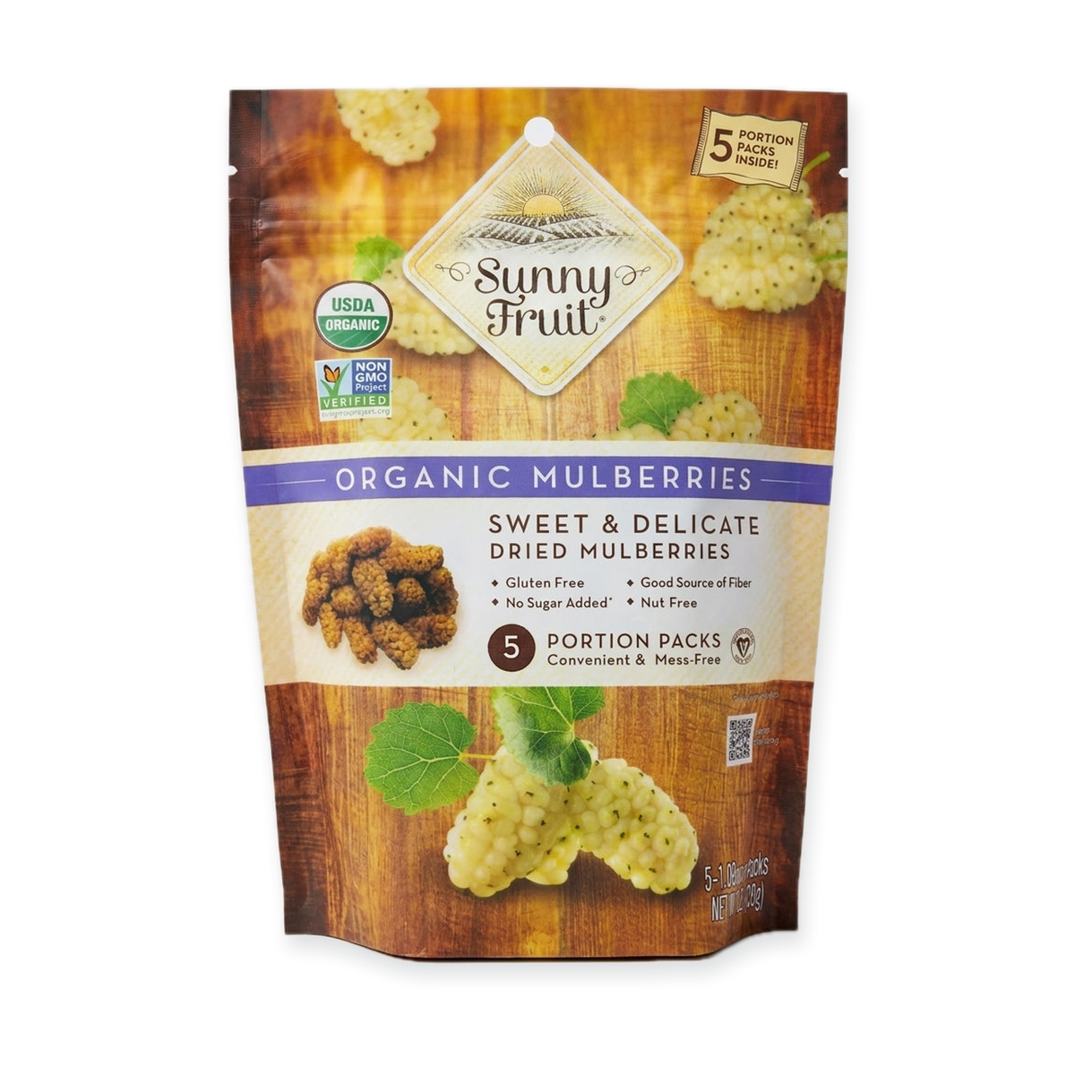 Sunny Fruit Organic Mulberries 1.76oz (5 Packs) - Sweet Turkish Dried Fruit