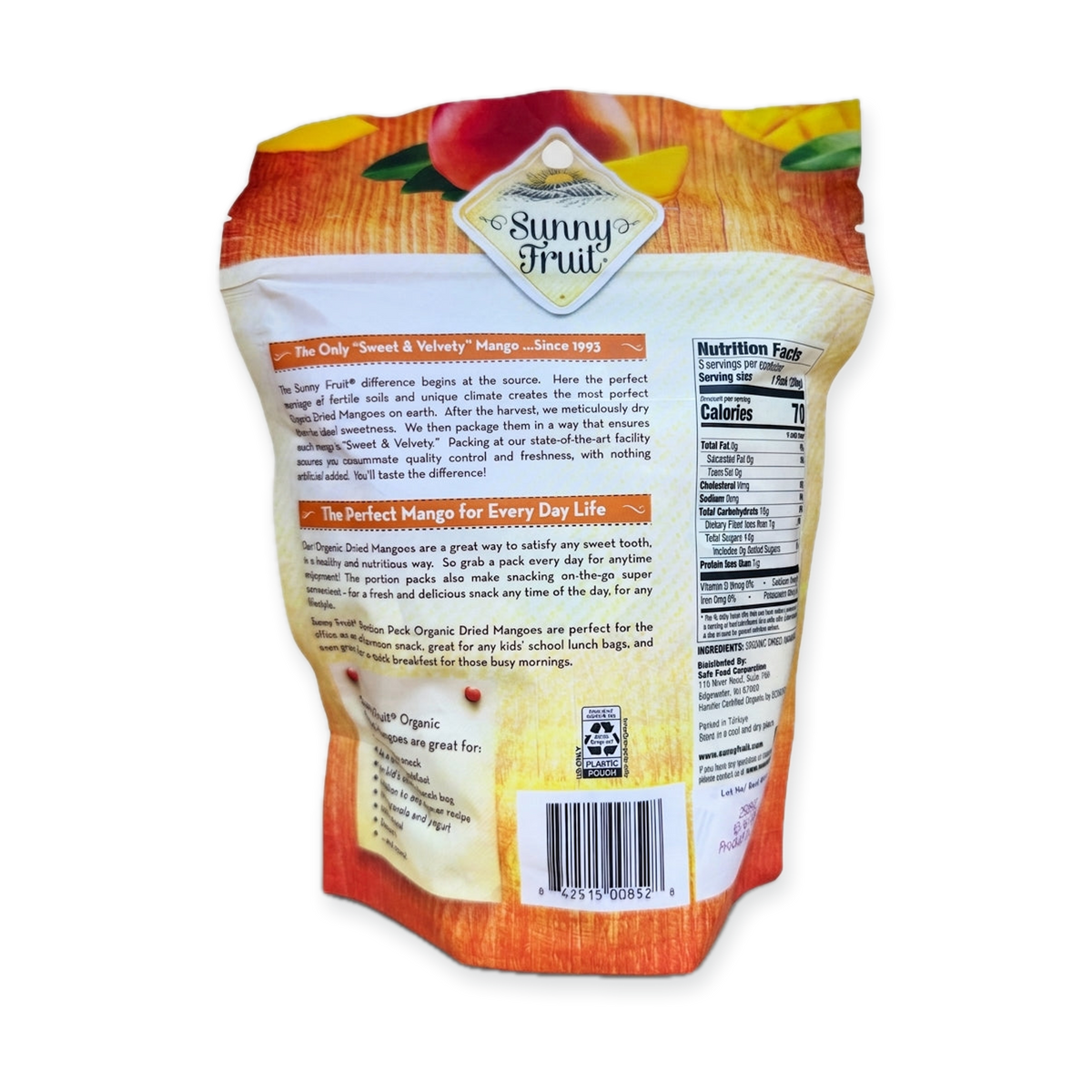 Sunny Fruit Organic Dried Mangoes 3.5 oz - Sweet & Velvety 5 Portion Packs