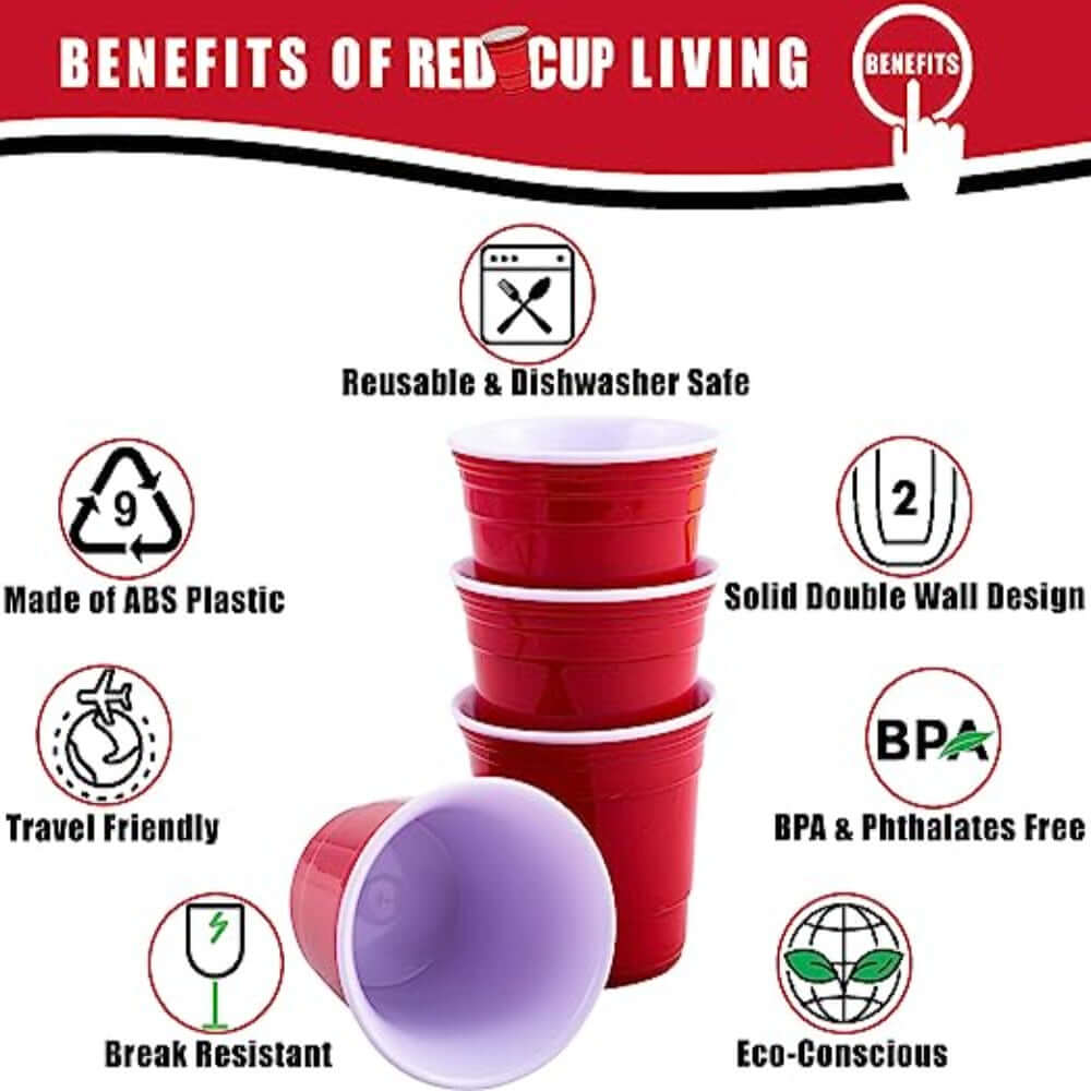 Redcupliving Reusable Red 5 oz Party Cups, Set of 4