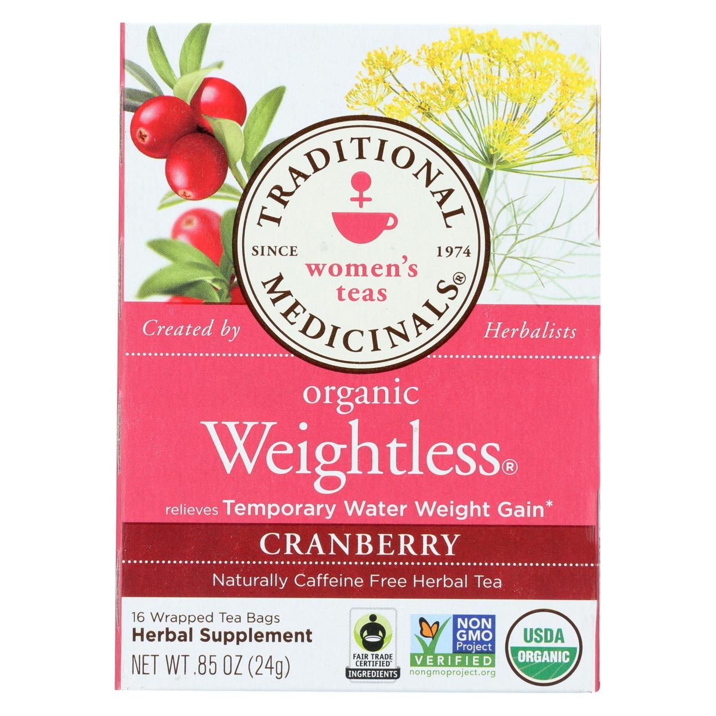 Traditional Medicinals Organic Herbal Tea - Weightless Cranberry, 16 Tea Bags, Pack of 1