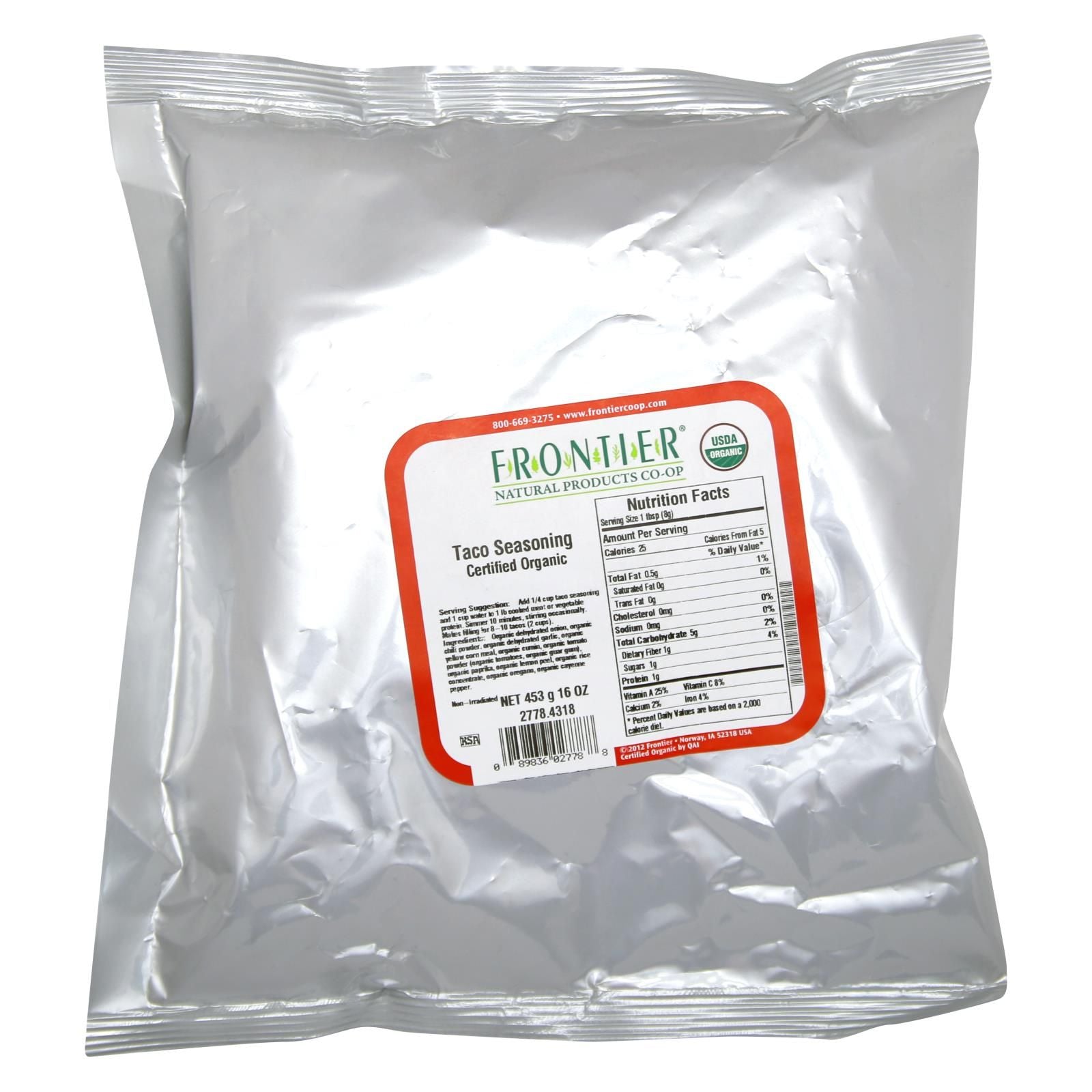 Frontier Herb Taco Seasoning Organic  Single Bulk Item  1lb(D0102H5WUg6)