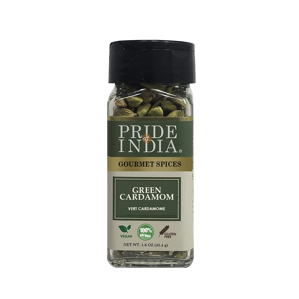 Pride Of India ?Green Cardamom Whole ?Gourmet & Aromatic Spice ?Flavoring Agent For Bakes/Teas/Drinks & More ?Full Bodied Green Pods ?1.6 Oz. Small Dual Sifter Bottle(D0102Hp6B4U.)