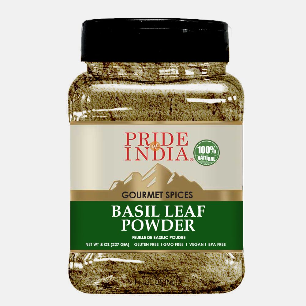 Pride Of India ?Basil Leaf Powder ?Gourmet & Culinary Spice ?Mediterranean Seasoning ?Adds Flavor To Pesto/Stews/Curries ?Additives Free ?Easy To Store ?7Oz. Medium Dual Sifter Jar(D0102Hpig3G.)