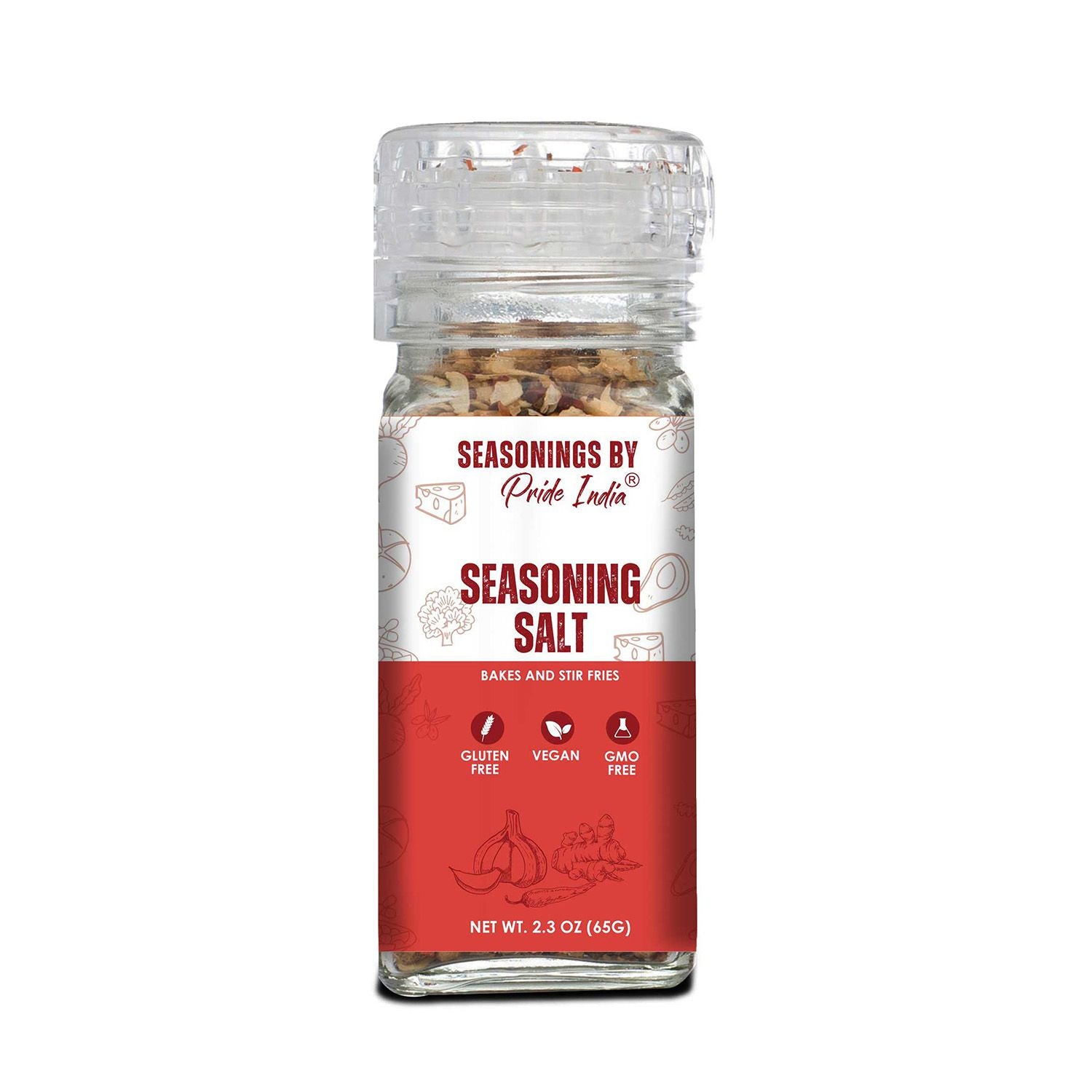 Pride Of India Seasoning Salt Grinder, Garlic Onion Spice Blend, 2.3 oz, Vegan, Gluten Free