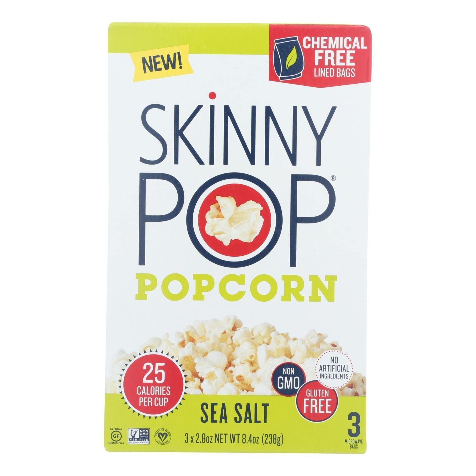 Skinnypop Popcorn - Popcorn Micro Sea Salt 3pk - Case of 12 - 3/2.8 OZ(D0102HX2QNY.)