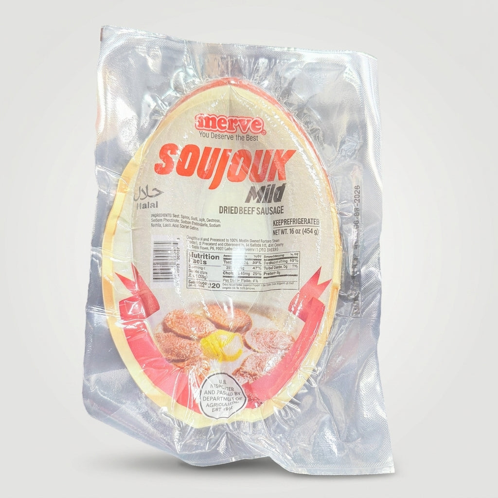 Merve Soujouk Mild Dried Beef Sausage 16 oz - Halal Turkish Sujuk