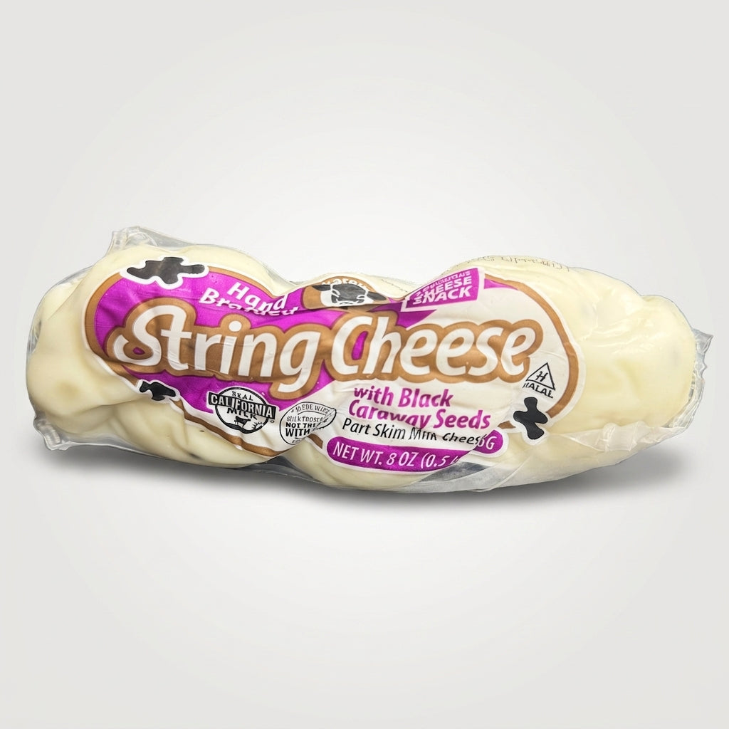 Hand Brand String Cheese with Black Caraway Seeds 8 oz - Part Skim Mozzarella
