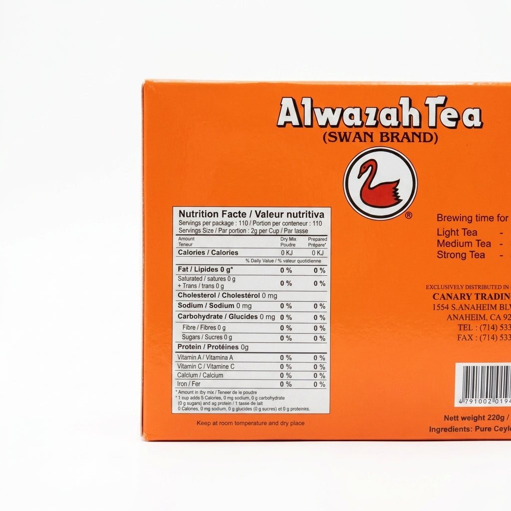 Alwazah Tea Swan Brand 110 Tea Bags - 100% Natural Ceylon Tea