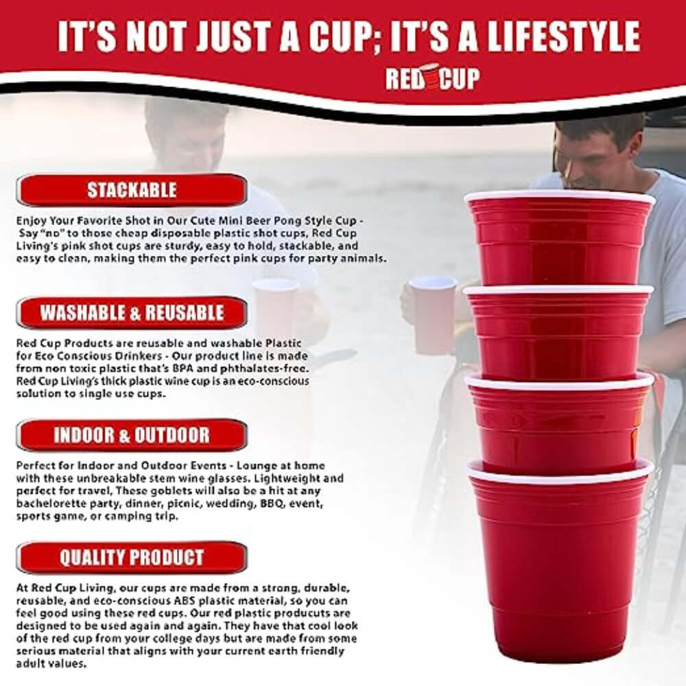 Redcupliving Reusable Red 5 oz Party Cups, Set of 4