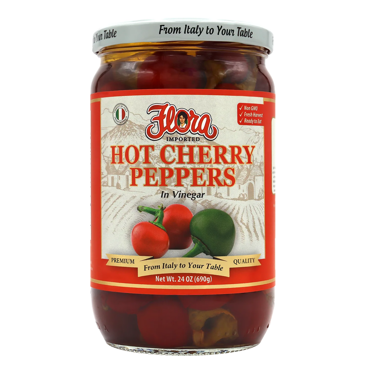 Hot Cherry Peppers - In Vinegar - 24 oz