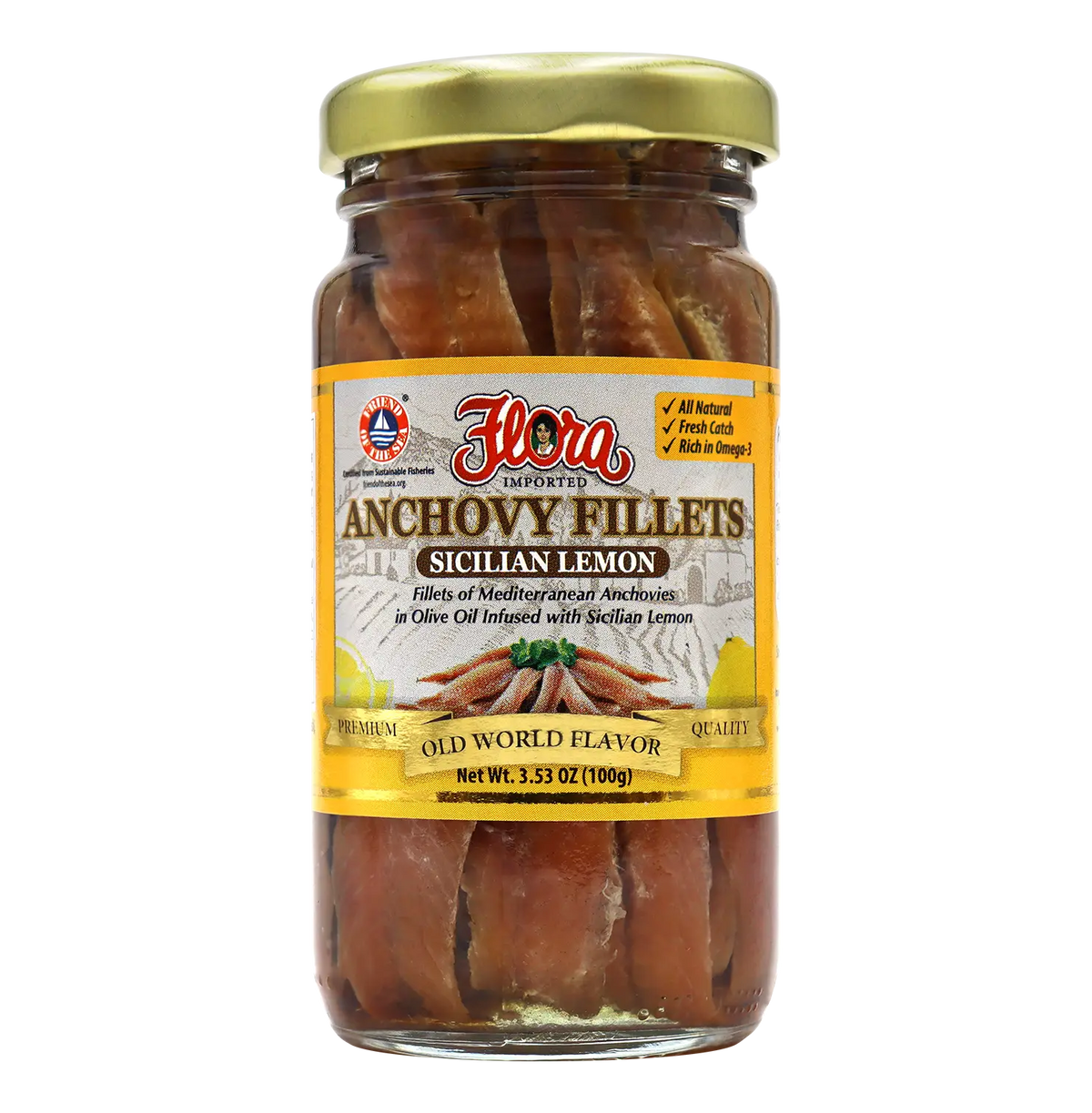 Mediterranean Anchovy Fillets in Olive Oil Infused with Sicilian Lemon - 3.5oz