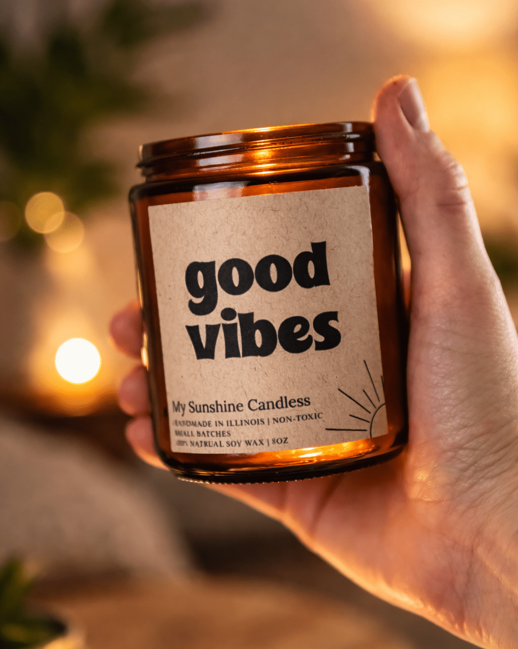 Good Vibes Amber Jar Candle 8 oz – Soy Wax Candle, Clean Burning, Non-Toxic, Handmade