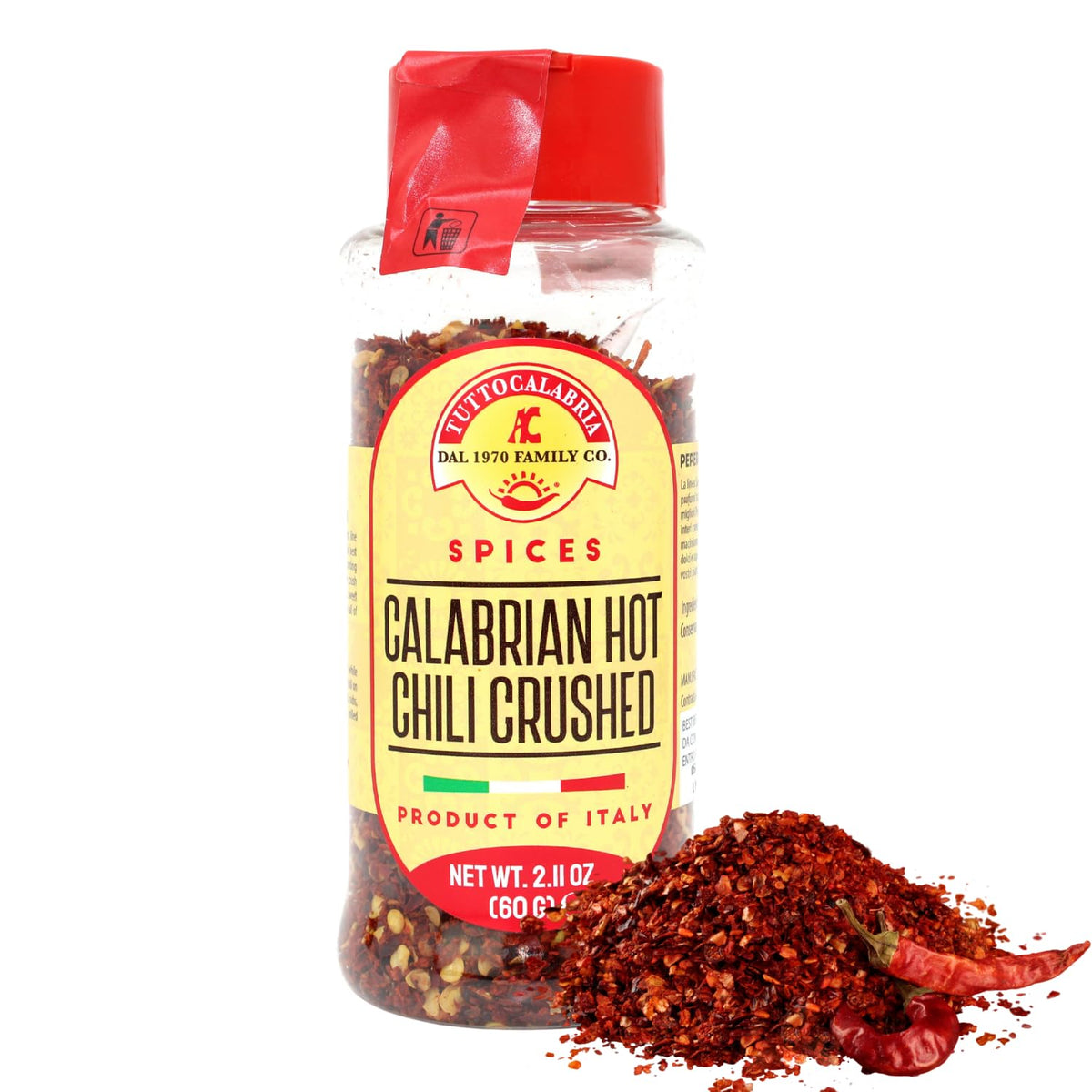 TuttoCalabria Dried Calabrian Chili Flakes Shaker, 2.11 oz