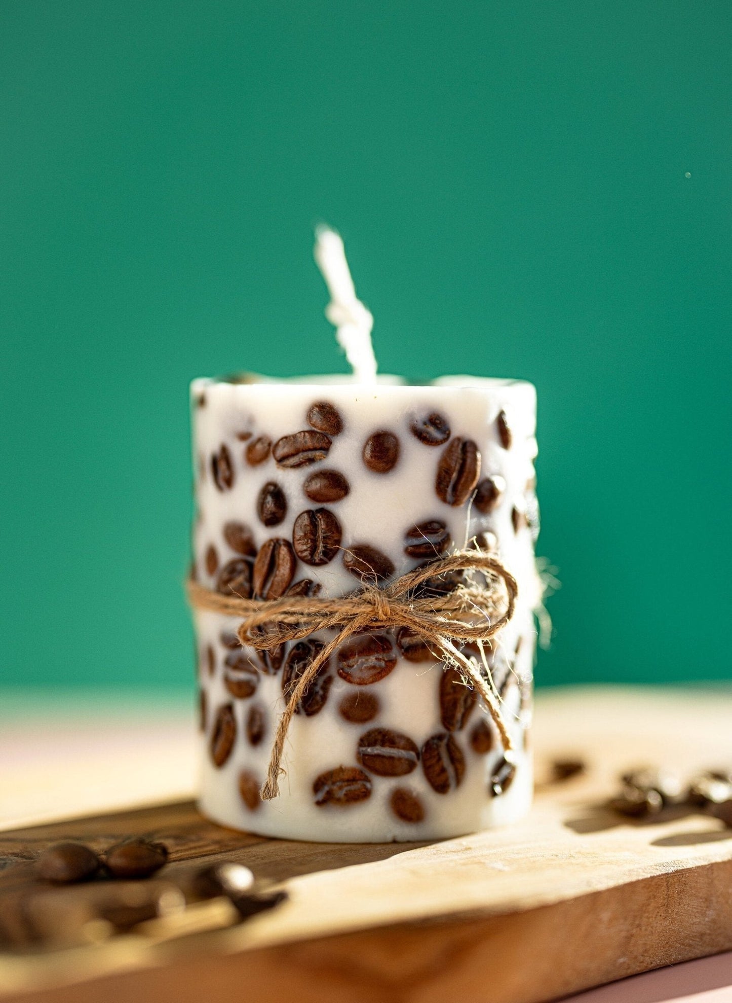 Handcrafted Coffee Bean Pillar Candle – Real Coffee Beans, Scented Soy Wax, Aromatherapy Home Decor