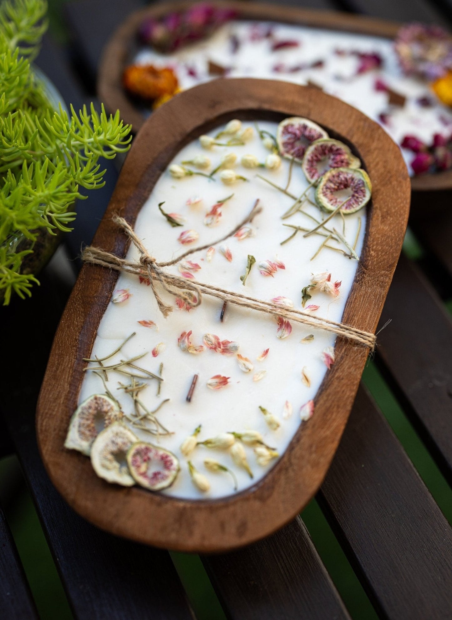 Fruit & Flowers Wood Dough Bowl Candle | Farmhouse Decor | 3 Wood Wick Candle | Gift for Her