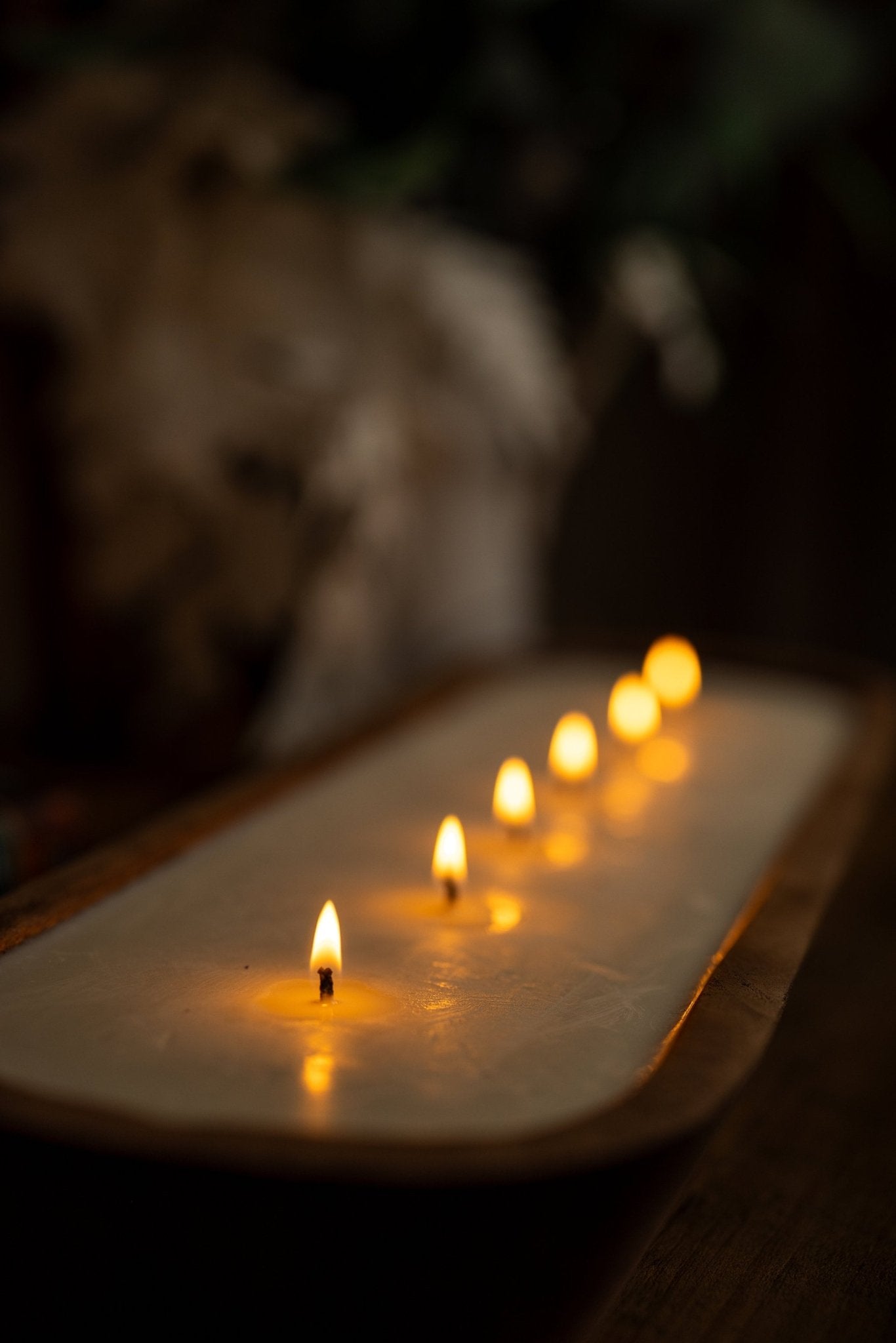 Hand-Carved 6-Wick Dough Bowl Candle - Orange Scent - Festive Farmhouse Decor Gift