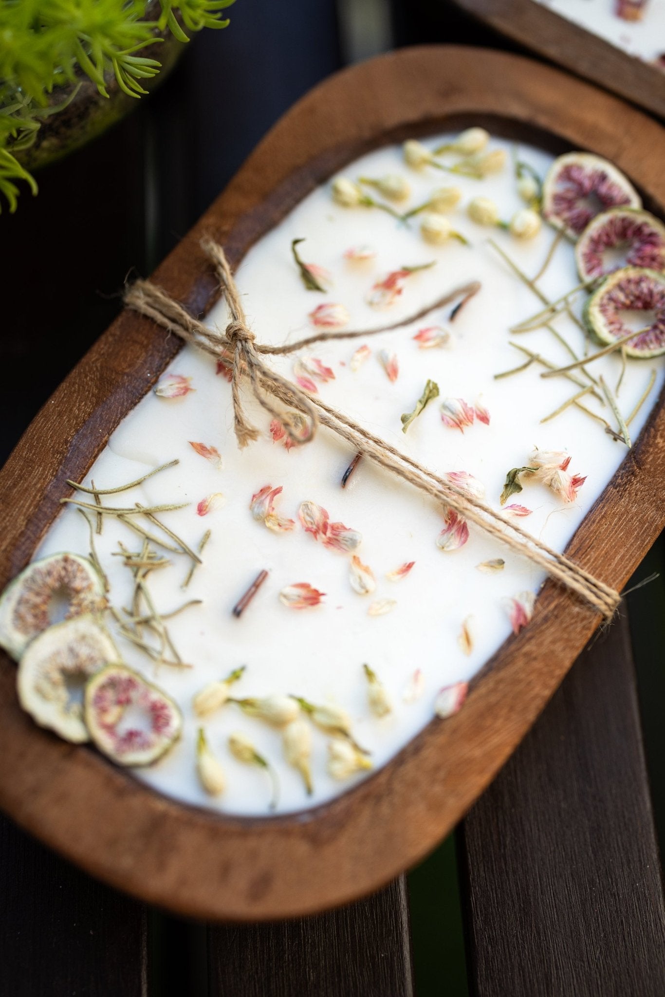 Fruit & Flowers Wood Dough Bowl Candle | Farmhouse Decor | 3 Wood Wick Candle | Gift for Her