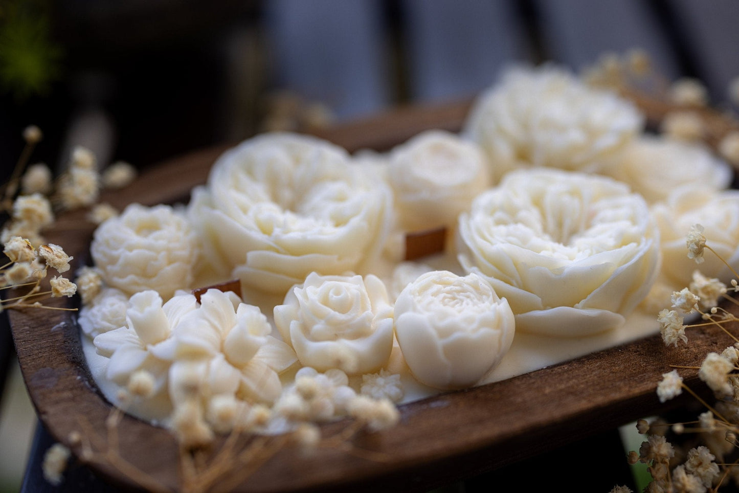 Beautiful Flower Dough Bowl Candle – Flower Scented Handcrafted Dough Bowl – Large Farmhouse Candle