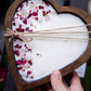 Heart-Shaped Wood Dough Bowl Candle – Crystals & Flowers – 3 Cotton Wick Soy Candle