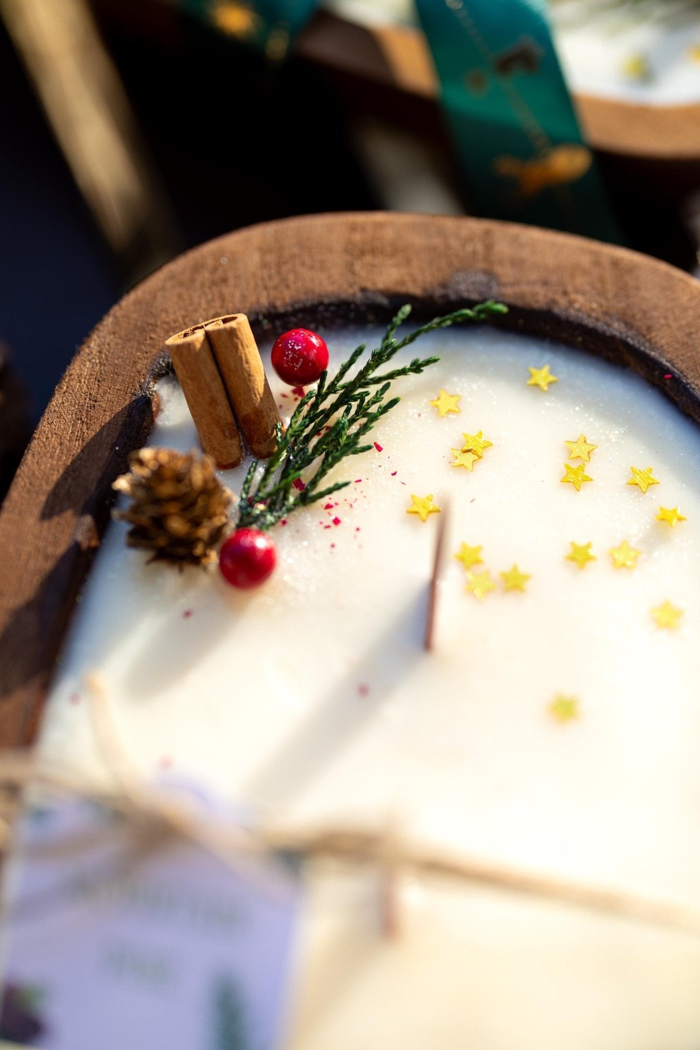 Handcrafted Christmas Wooden Dough Bowl Candle - Farmhouse Decor, Soy Wax Scented