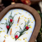 Festive Holiday Wood Dough Bowl Candle