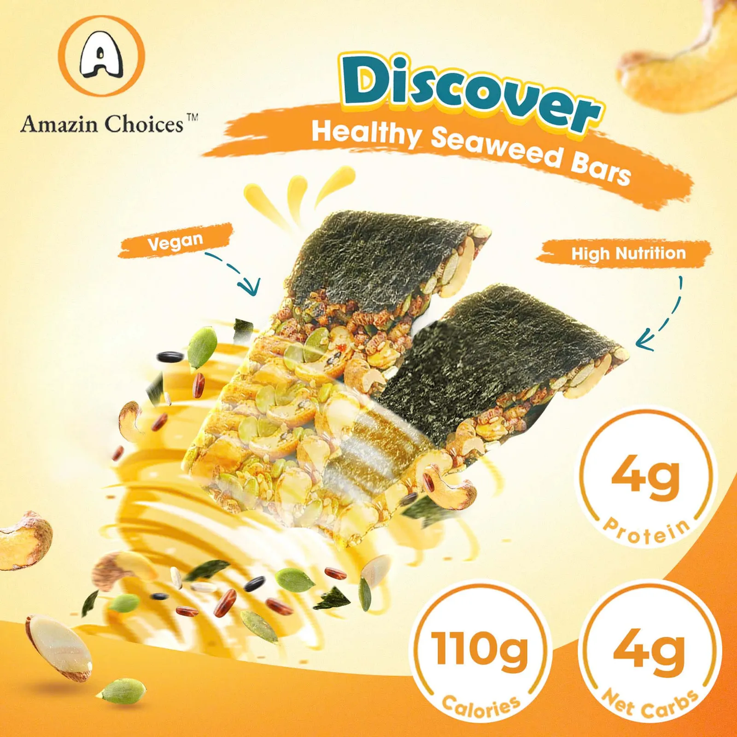 Buy for $39.98, Get 3 FREE Snack Gifts ($20.97 Value) – Amazin Choices Premium Seaweed Crunch with Nuts, 2 Boxes (32 Bars) – Gifts: Dried Guava, Coconut Cracker & Dried Chili Mango