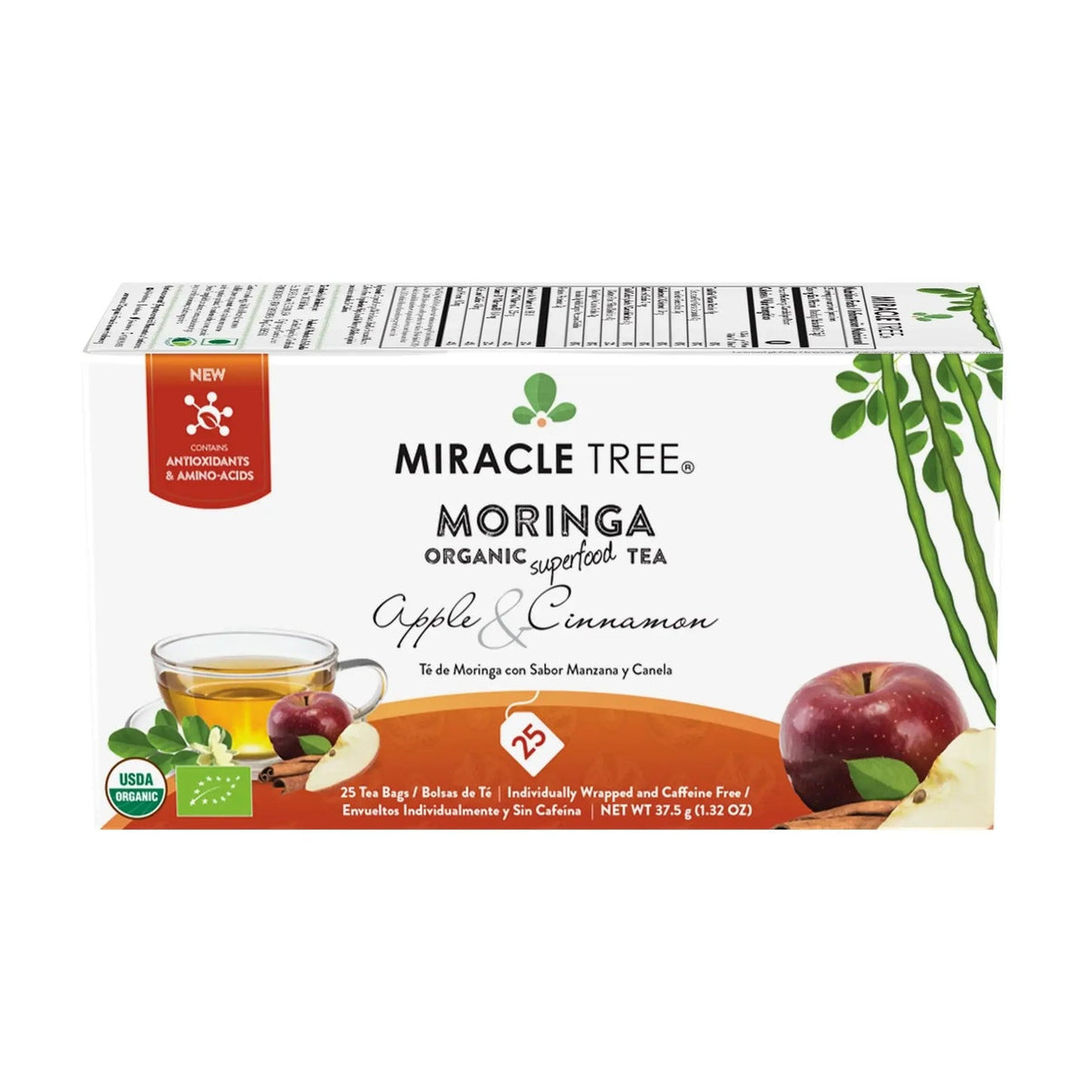 Organic Moringa Tea - Apple & Cinnamon - Natural Energy Support-Free Herbal Tea