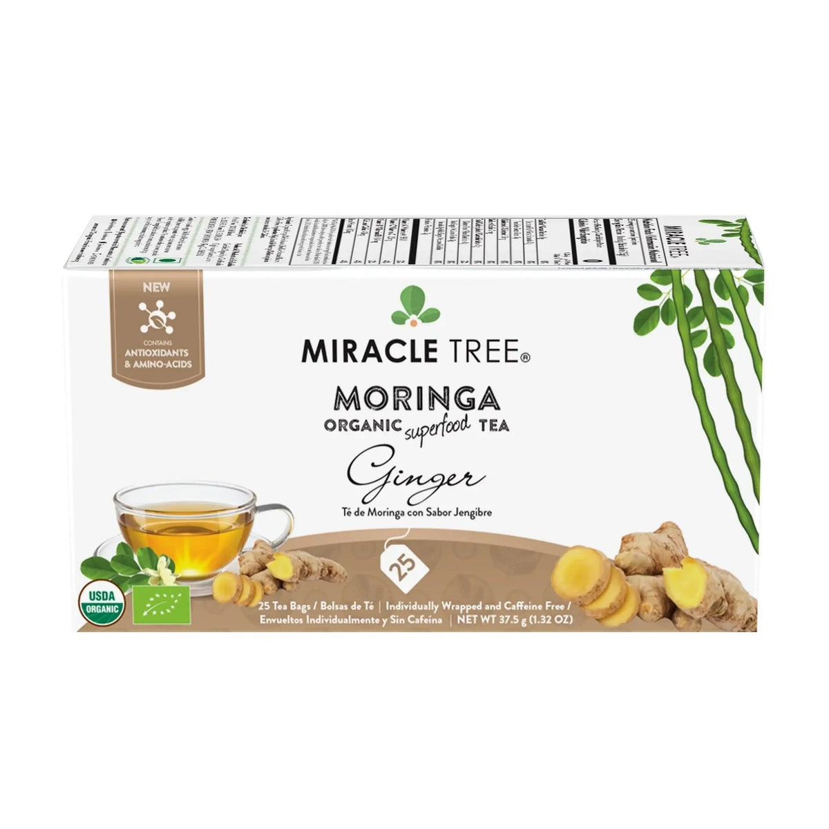 Organic Moringa Tea - Ginger - Natural Energy Support-Free Herbal Tea