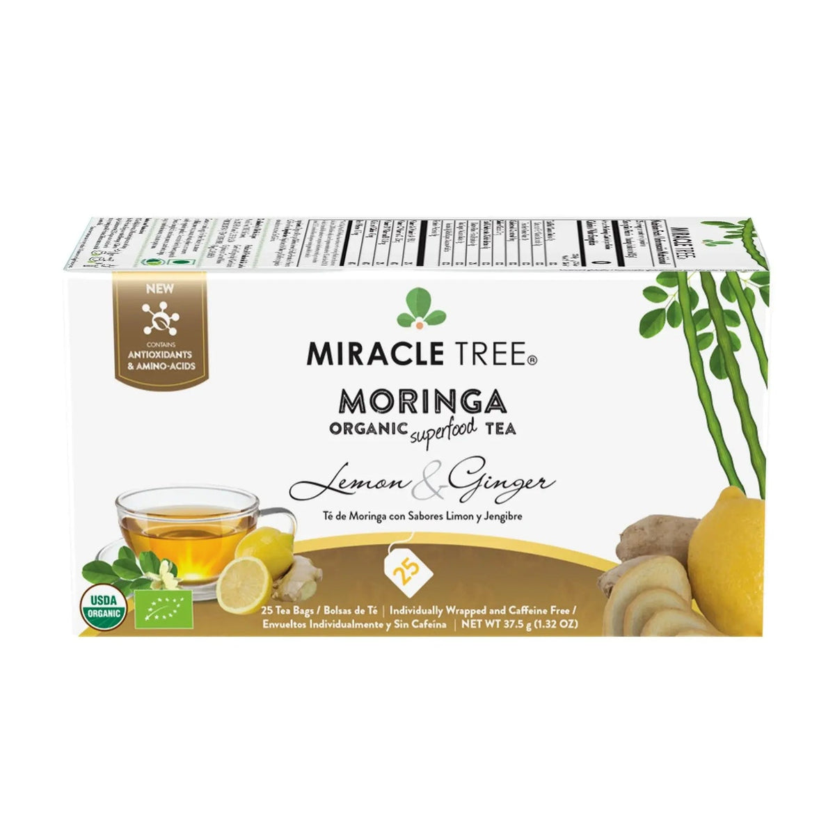 Organic Moringa Tea - Lemon & Ginger - Natural Energy Support-Free Herbal Tea